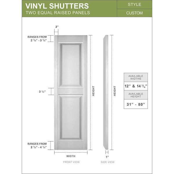 Mid-America Vinyl, TailorMade Two Equal Panels, Raised Panel Shutters, P21464023